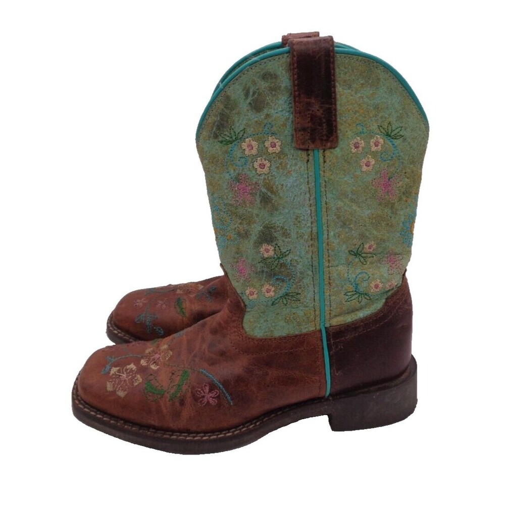 Smoky Mountain Little Kids Youth Sz 2.5 Brown Floral Leather Cowboy Boots